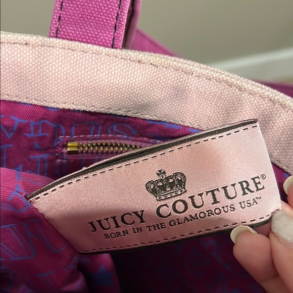 Rare Vintage Juicy Couture Pink Tote Bag Blue Bow Purse Bookbag Crown Y2K Travel - Picture 8 of 13